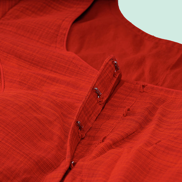 Unstiched Blouse Piece - Red with Lotus Leaf