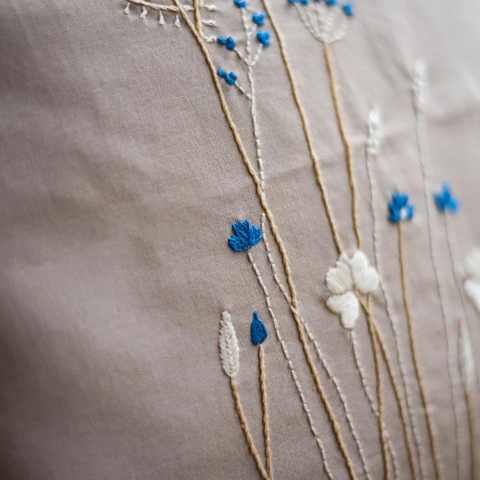 Grey Hand-embroidered Floral Cushion Cover - 40 x 40 cm