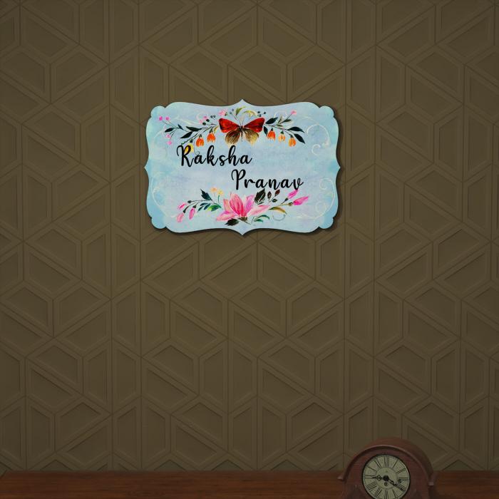 Victorian Rectangle Hand Painted Name Plate 1 - Front View Hanging on Wall