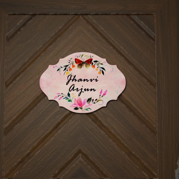 Victorian Oval Hand Painted Name Plate 1 - Mounted on wooden door center