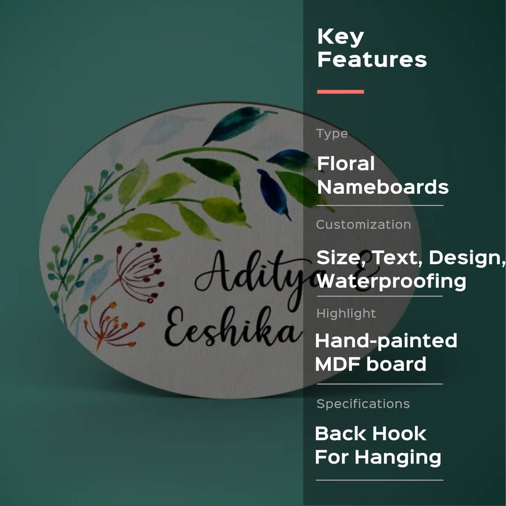 Oval Hand Painted Name Plate 13 - Front View with Floral Design