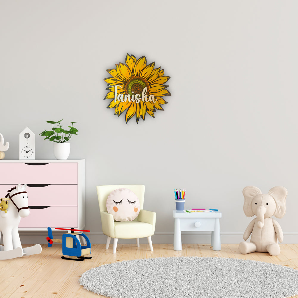 Sunflower Kids Name Plate - Wall Mounted Name Personalization Example