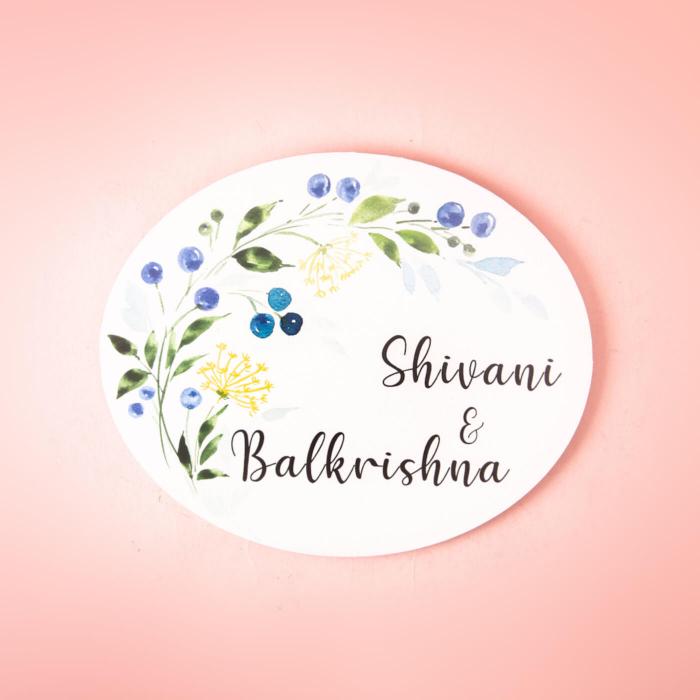 Oval Hand Painted Name Plate 4 - Top View with Name Personalization