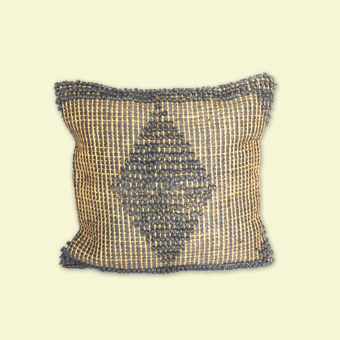 Wool & Jute Diamond Motif Cushion Cover - 45 x 45 cm