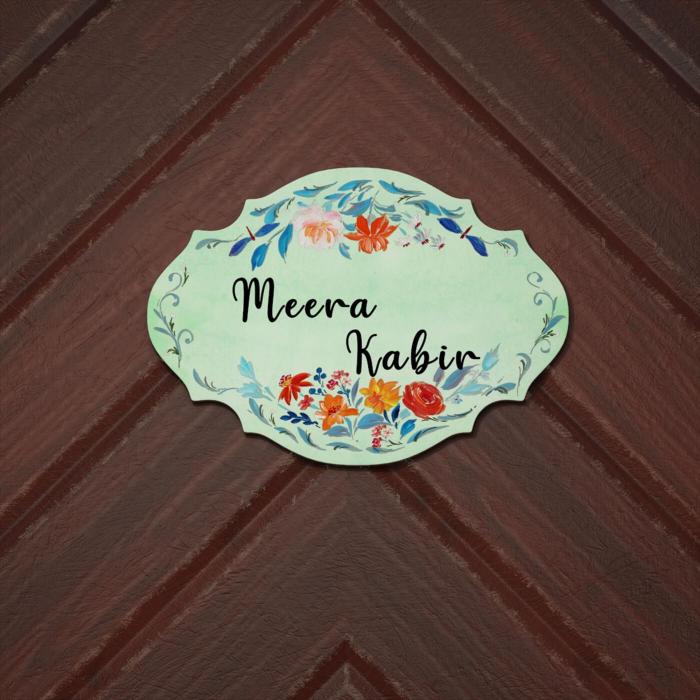 Victorian Oval Hand Painted Name Plate 2 - Mounted on Door Center