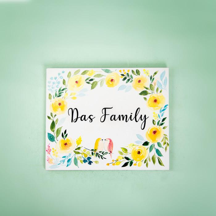 Rectangle Hand Painted Name Plate 11 - Front View on Colored Background