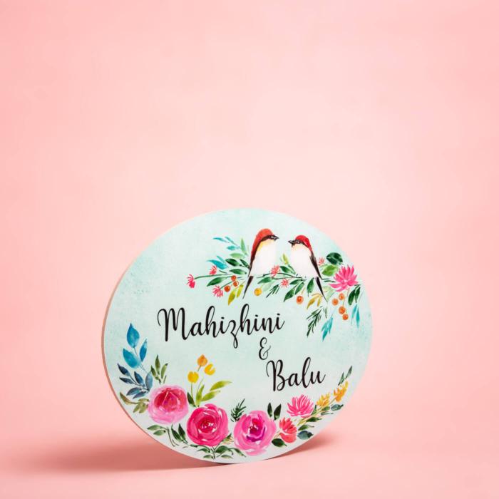 Oval Hand Painted Name Plate 31 - Front View on Pink Background