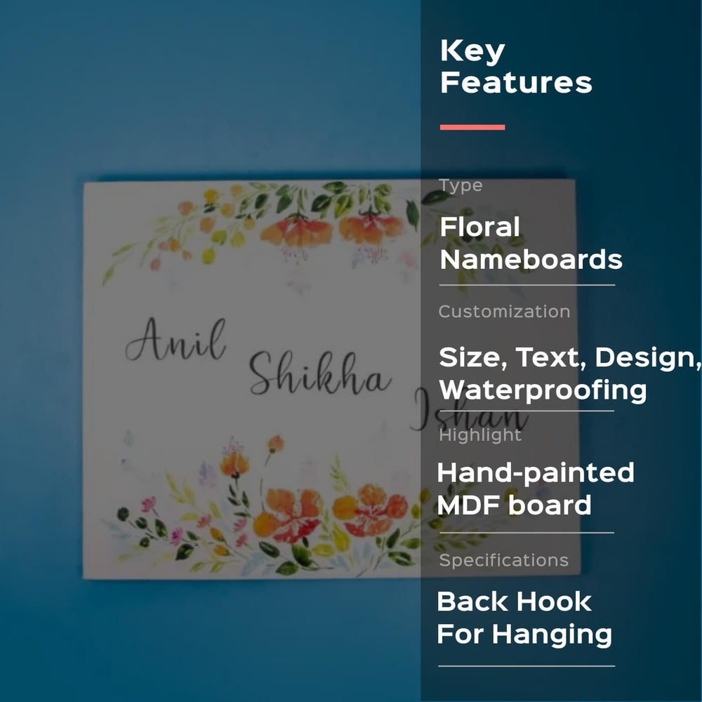 Rectangle Hand Painted Name Plate 2 - Front View with Floral Design