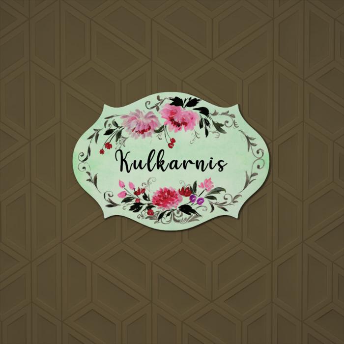 Victorian Cut Hand Painted Name Plate 2 - Mounted on Patterned Wall Front View