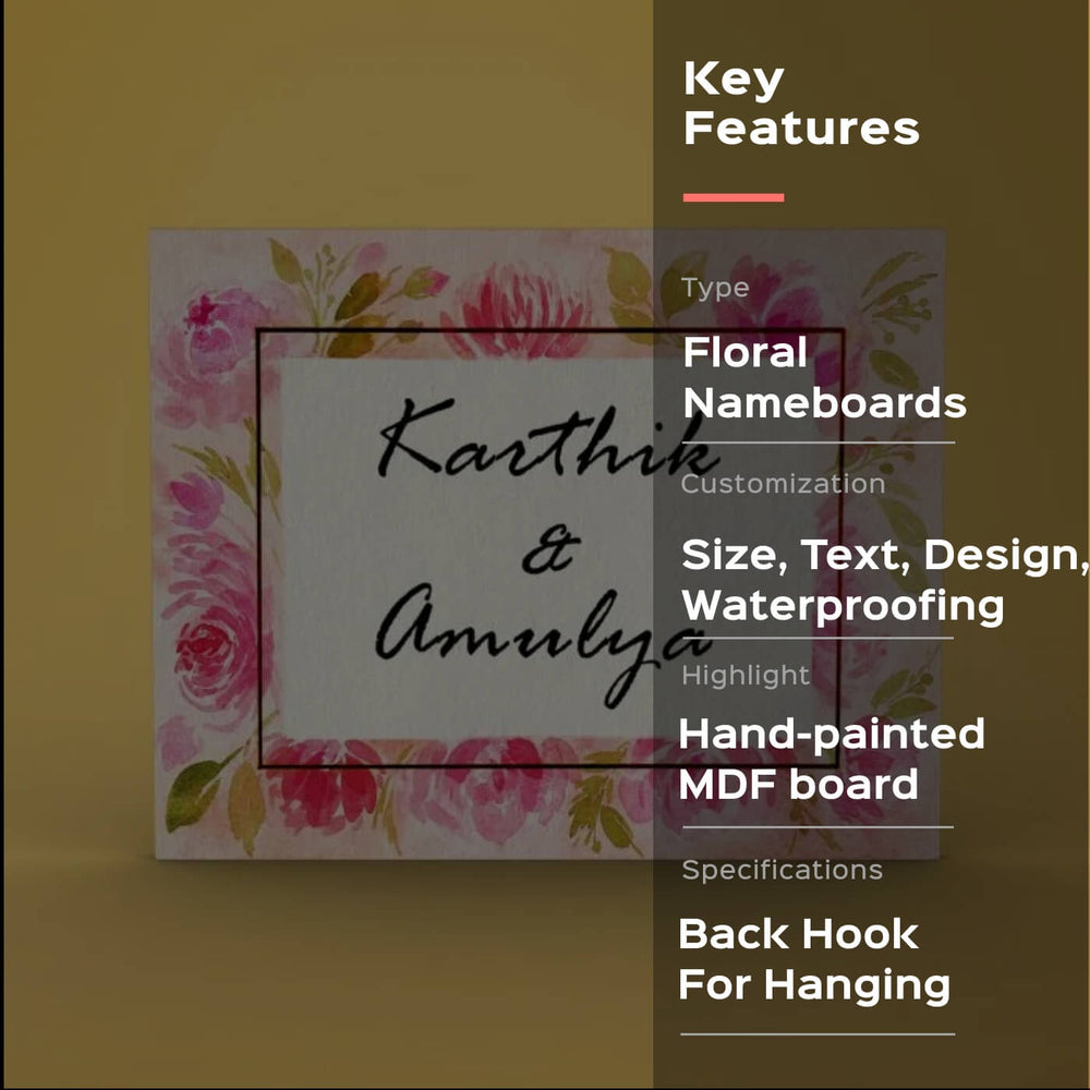 Rectangle Hand Painted Name Plate 12 - Front View with Text and Decoration