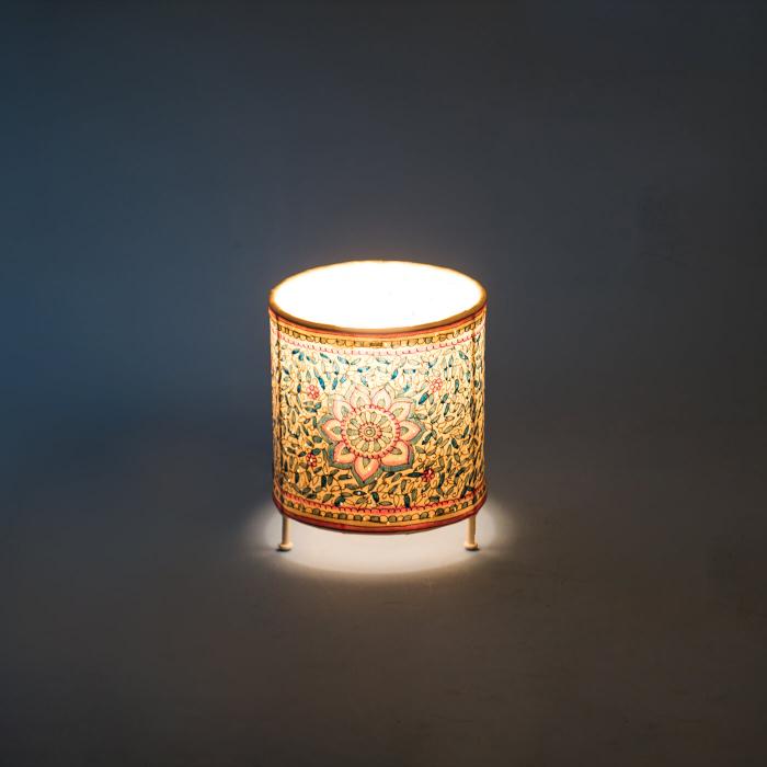 Hand Painted Parchment Leather Tholu Bommalata Tealight Lamp | 6 inches