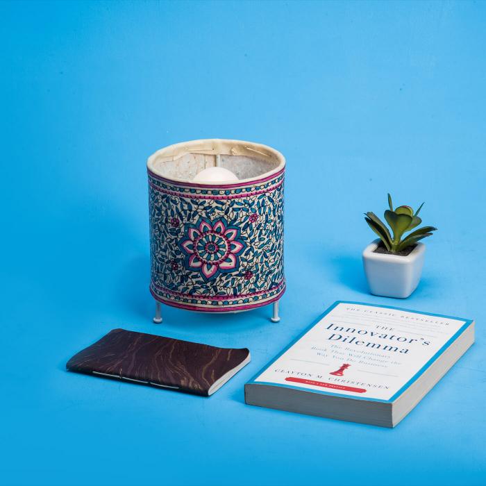 Hand Painted Parchment Leather Tholu Bommalata Tealight Lamp | 6 inches