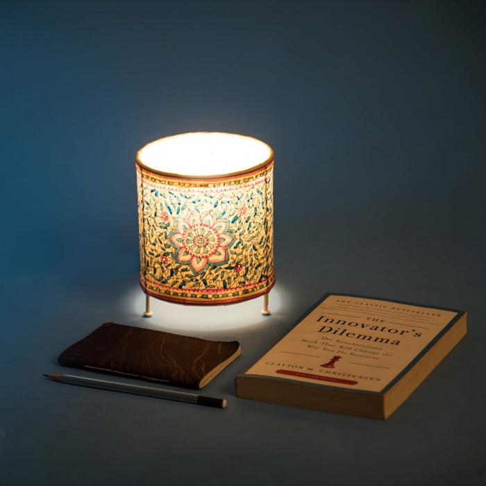 Hand Painted Parchment Leather Tholu Bommalata Tealight Lamp | 6 inches