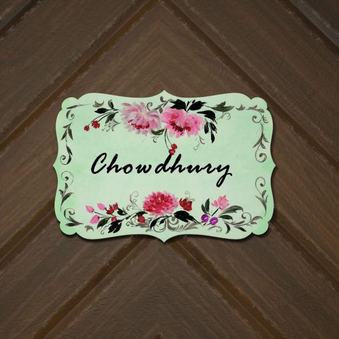 Victorian Rectangle Hand Painted Name Plate 3 - Front View on Wooden Surface