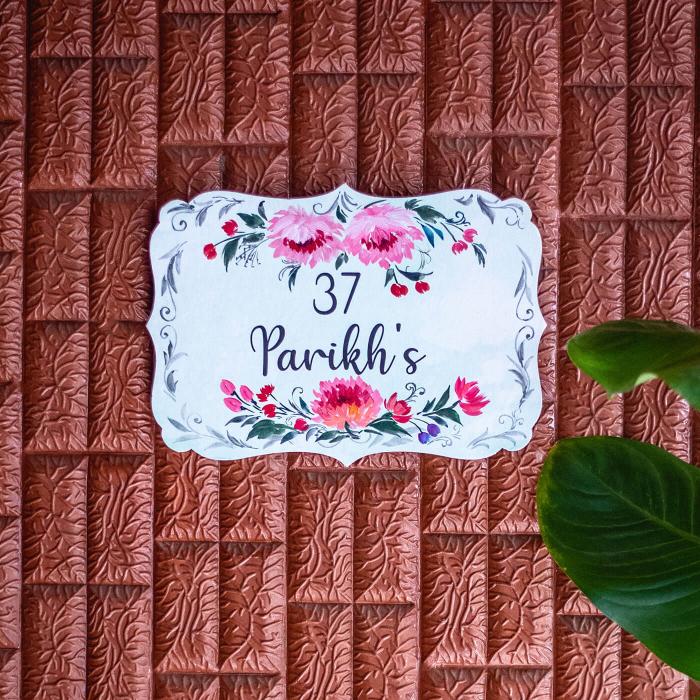 Victorian Rectangle Hand Painted Name Plate 4 - Front View Mounted on Wall