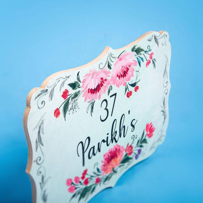 Victorian Rectangle Hand Painted Name Plate 4 - Angled Front View Showing Thickness
