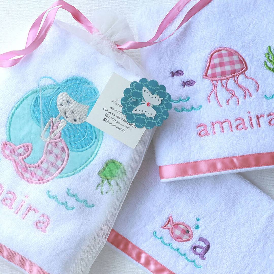 Small Bath Towels Set For Kids - Magical Mermaid