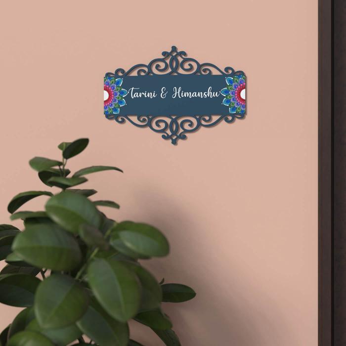 Dot Art Name Plate Rectangular - Mounted on Wall with Plant Nearby