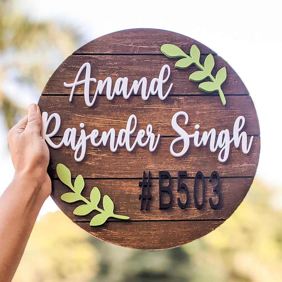 Circular Name Plate Single Name - Front View Held in Hand