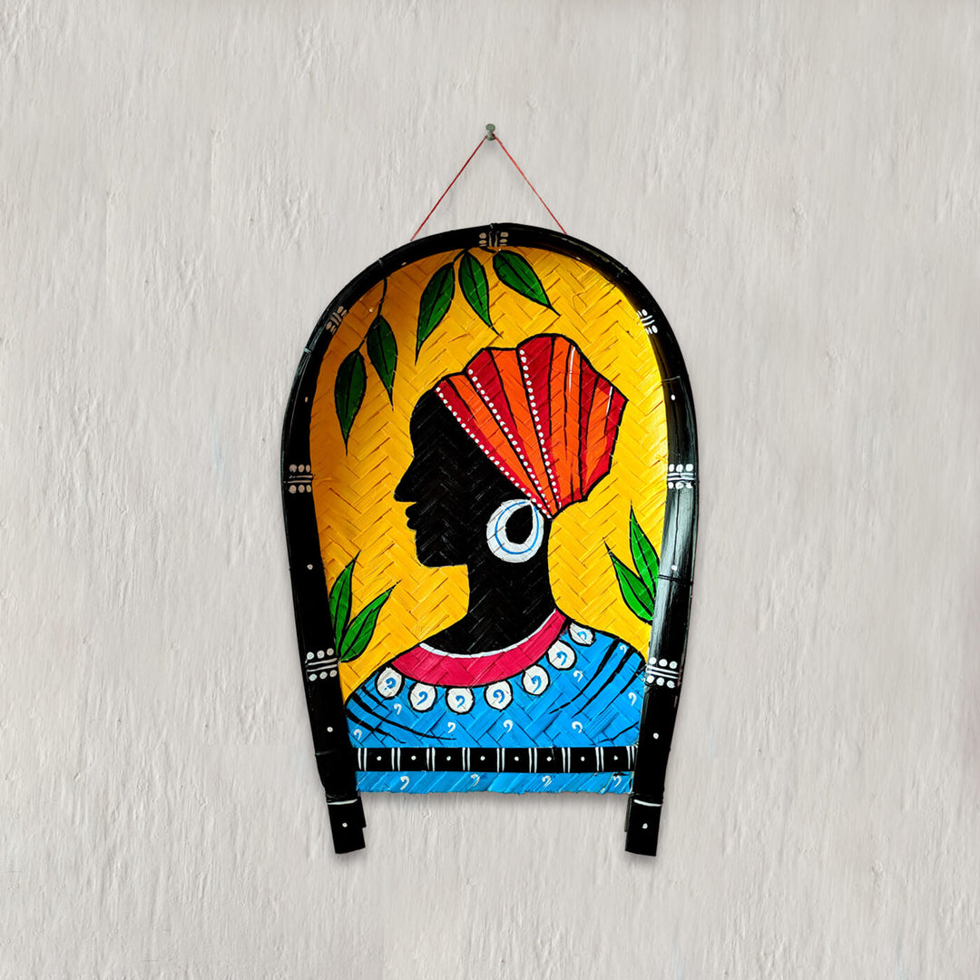 Handpainted African Lady | Red Folk Art Bamboo Wall Decor