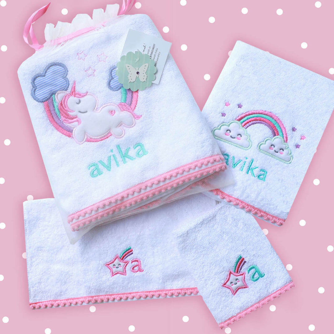 Small Bath Towels Set For Kids - Unicorn Love