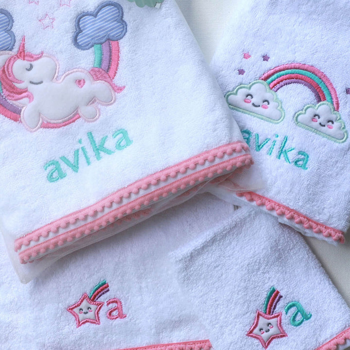 Small Bath Towels Set For Kids - Unicorn Love