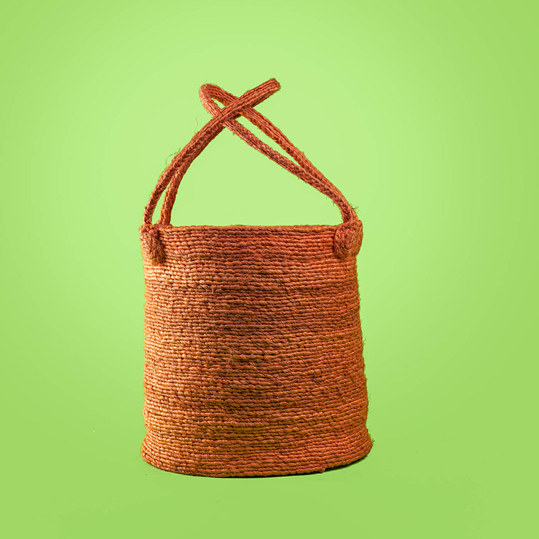 Handcrafted Jute Bin with Double Handle- Orange