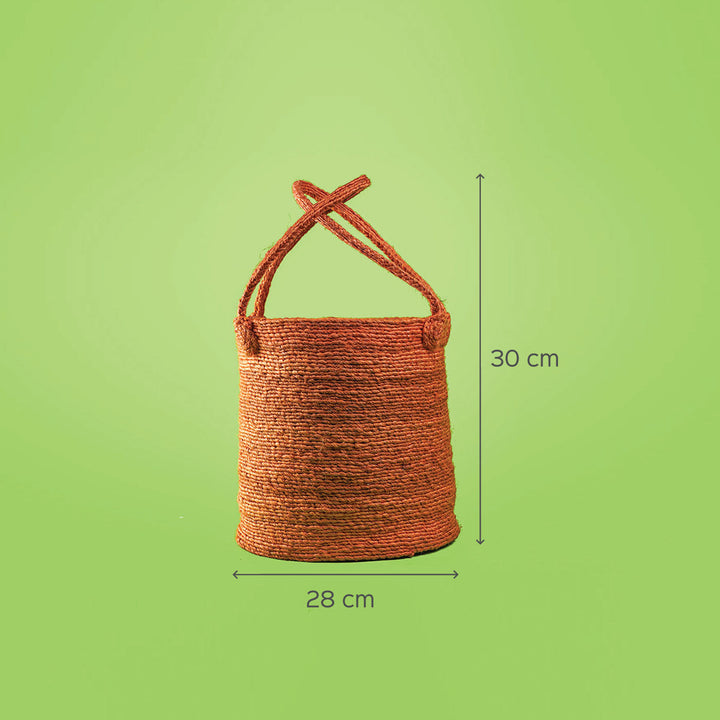 Handcrafted Jute Bin with Double Handle- Orange