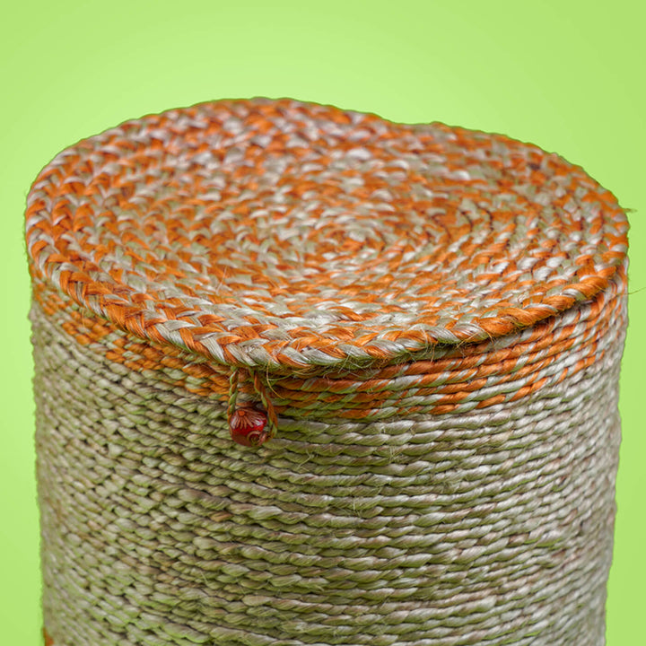 Handwoven Tall Jute Box in Natural & Orange