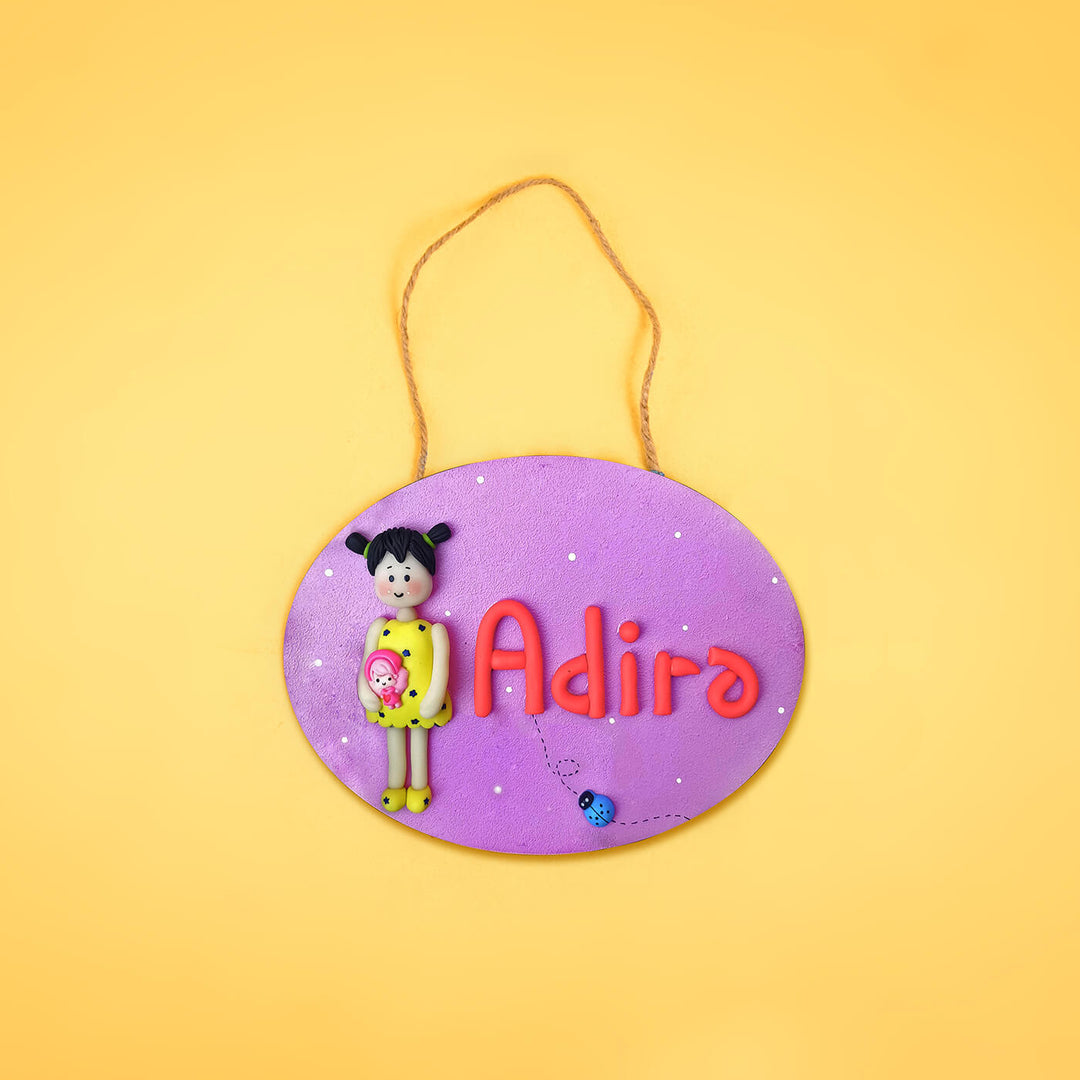 Little Girl Clay Name Plate - Front View Hanging on Wall