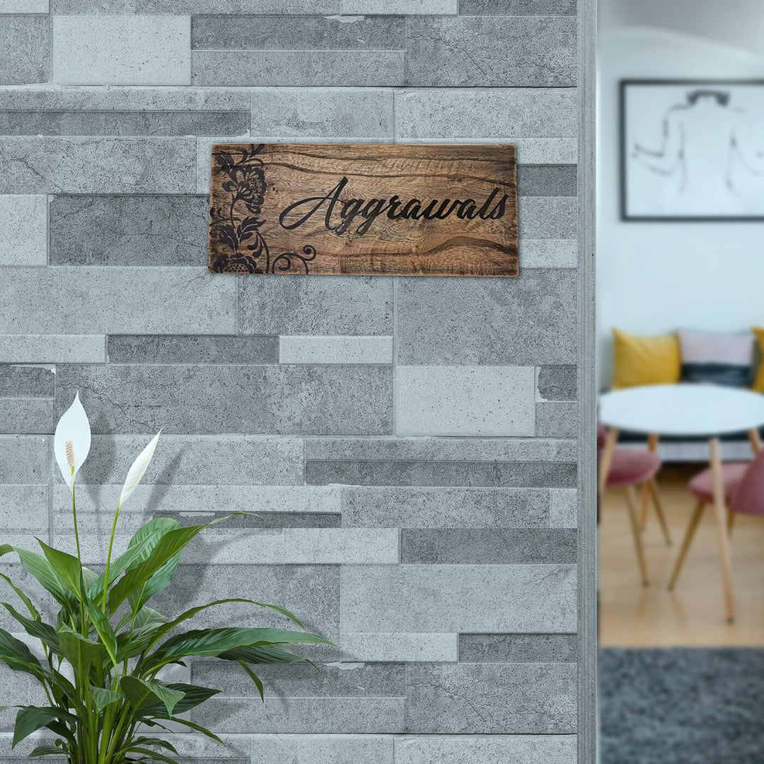 Natural Wood Hand Painted Family Name Plate - Mounted on Interior Wall