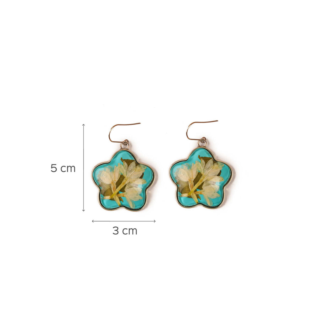 Handcrafted Fossilised Jasmine, Mogra and Tulasi Jhumkas