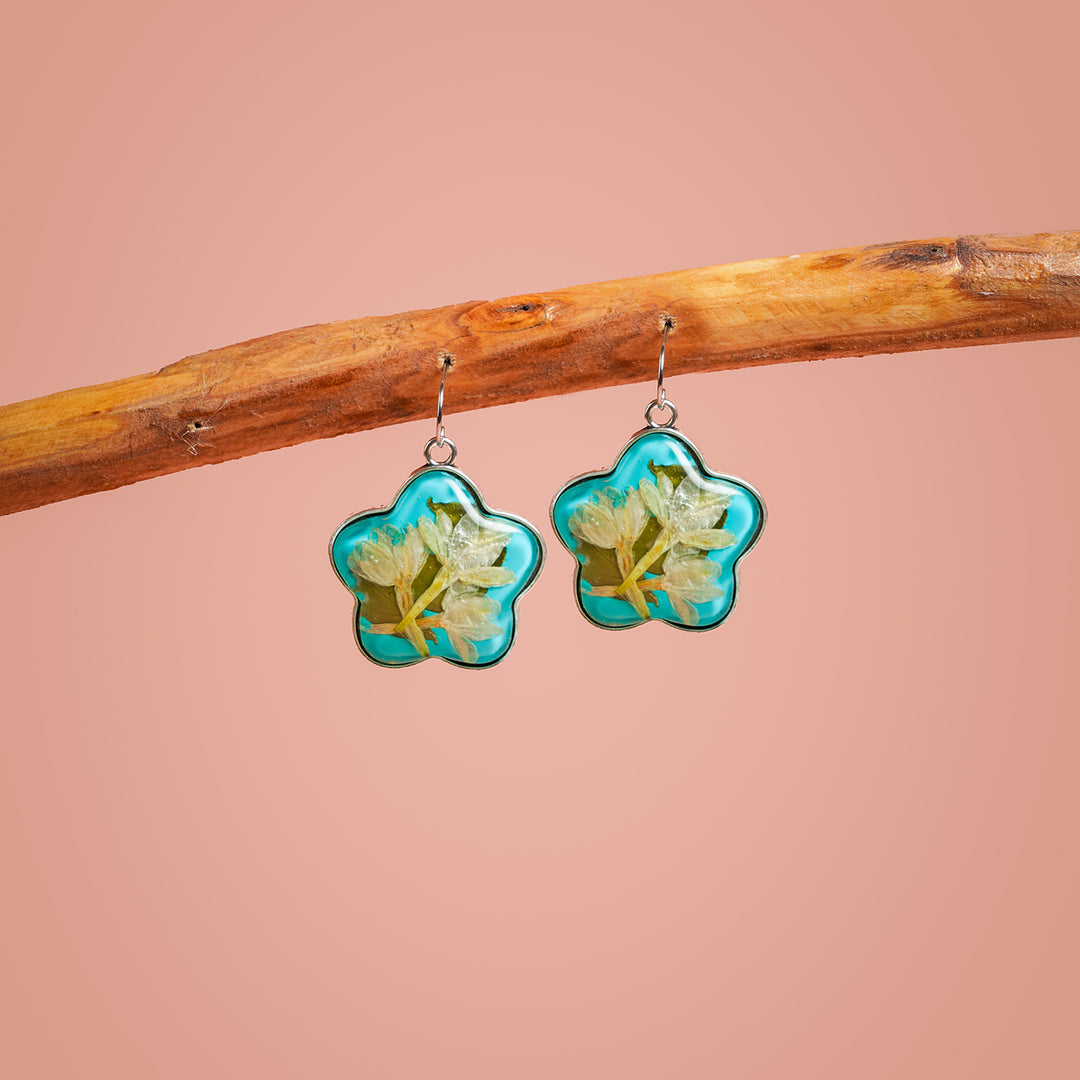 Handcrafted Fossilised Jasmine, Mogra and Tulasi Jhumkas