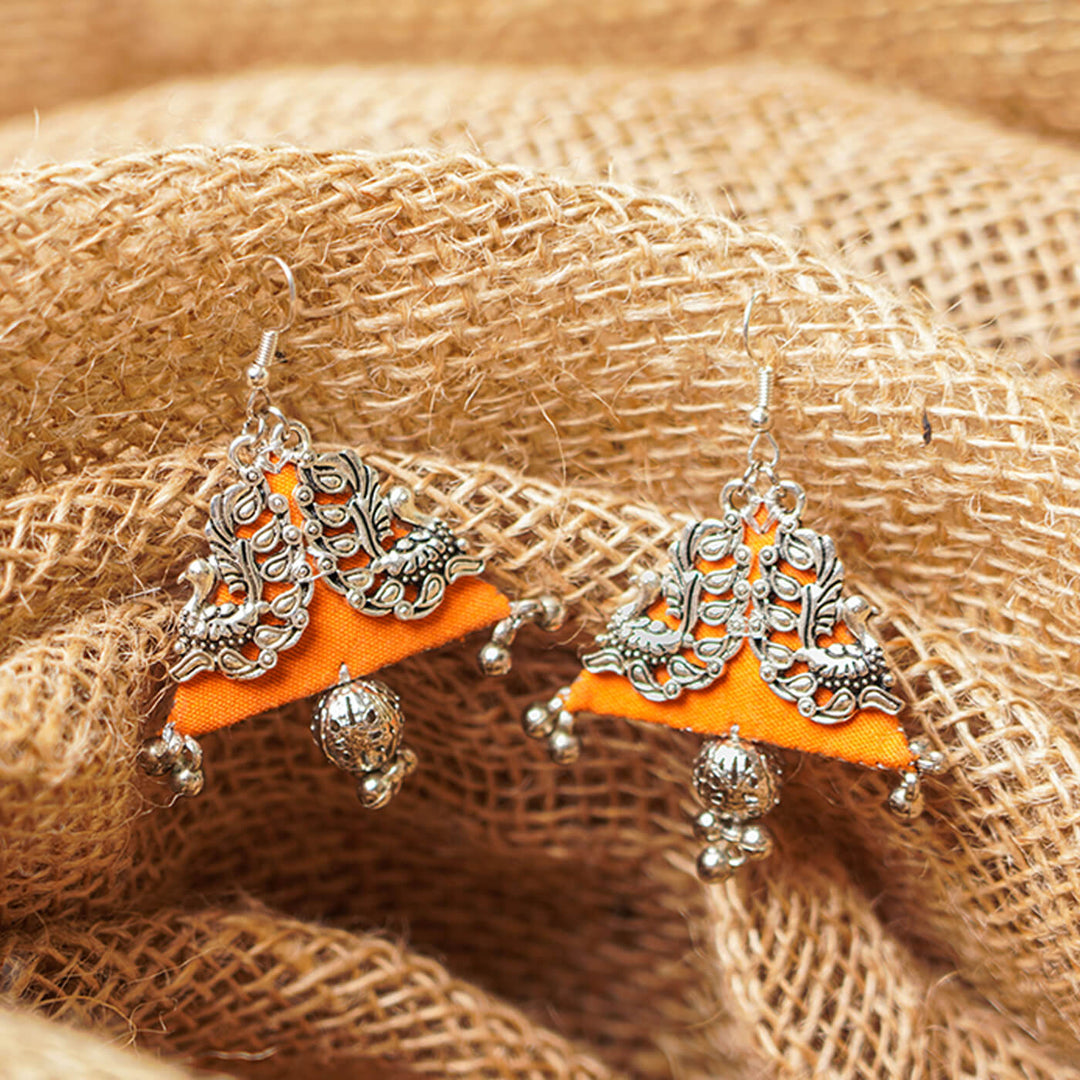 Peacock Motif Fabric Earrings
