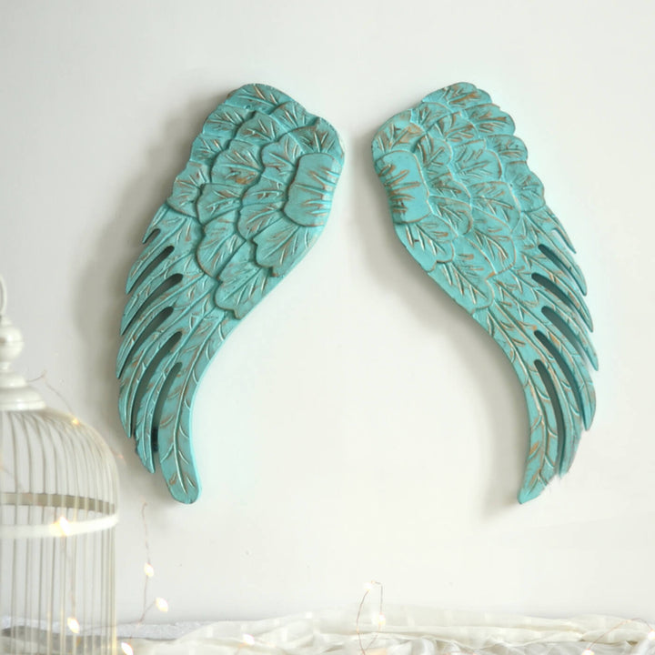 Handcarved Teak Wood Angel Wings Wall Decor