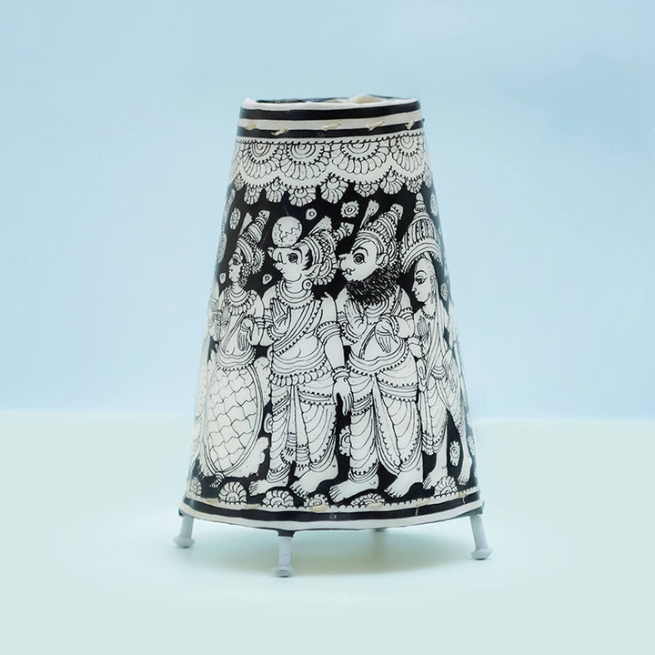 9 inch | Hand Painted Tholu Bommalata Small Tabletop Lamp
