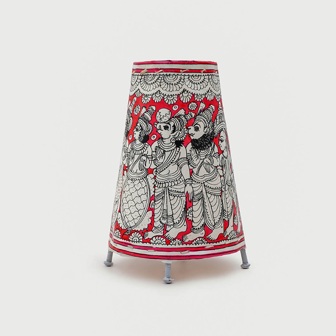 9 inch | Hand Painted Tholu Bommalata Small Tabletop Lamp