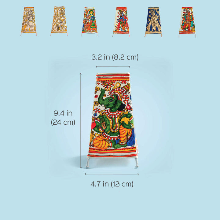 9 inch | Elephants Hand Painted Tholu Bommalata Medium Tabletop Lamp