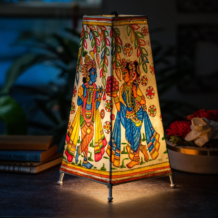 13 inch | Krishna Leela Hand Painted Tholu Bommalata Tall Tabletop Lamp