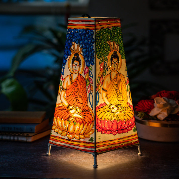 13 inch | Vibrant Buddha Hand Painted Tholu Bommalata Tall Tabletop Lamp