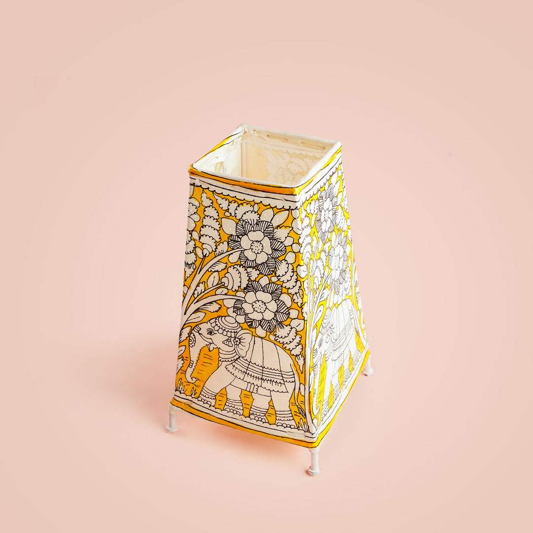 9 inch | Elephants Hand Painted Tholu Bommalata Medium Tabletop Lamp