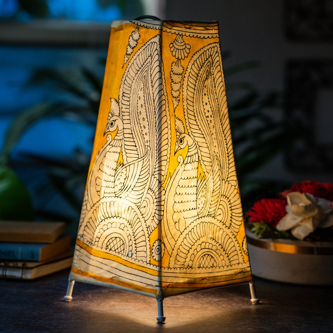 13 inch | Peacock Hand Painted Tholu Bommalata Tall Tabletop Lamp