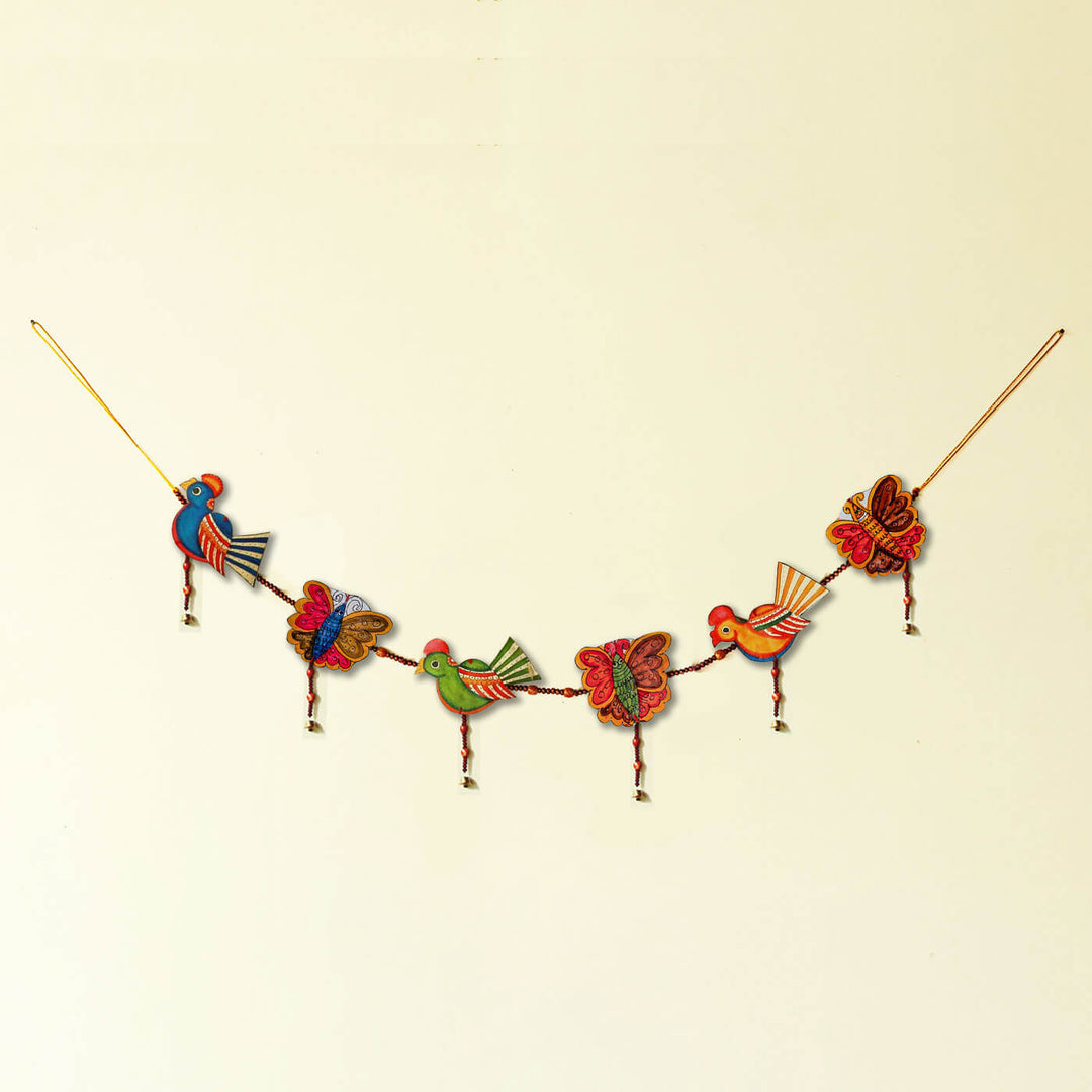 55 In | Colourful Parchment Leather Tholu Bommalata Birds & Butterfly Toran