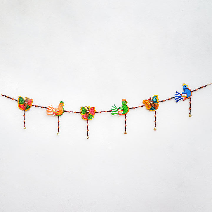 55 In | Colourful Parchment Leather Tholu Bommalata Birds & Butterfly Toran