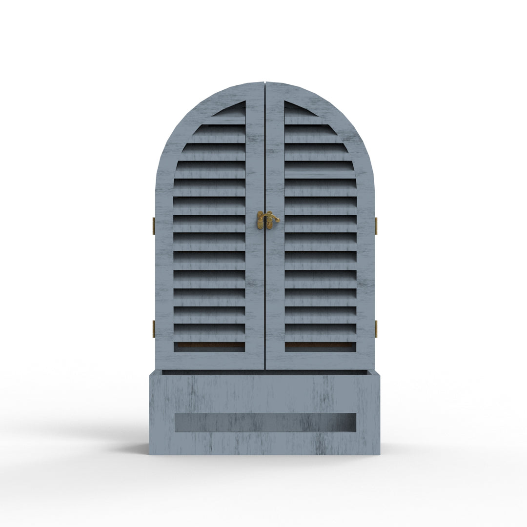 Arched Mini Window Mirror with Basket - Distress Finish