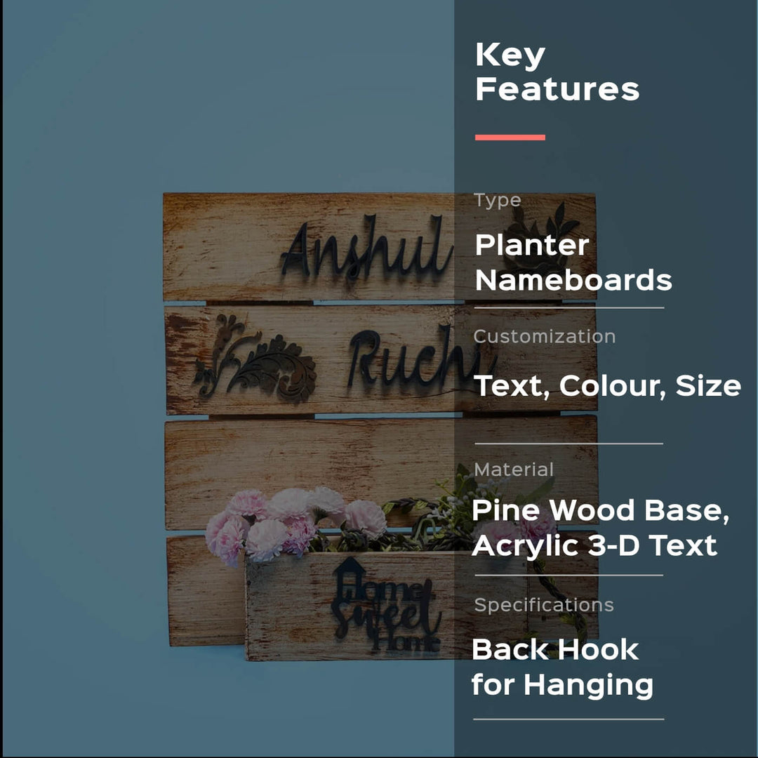 Rustic Planter Name Plate Couple Names - Product Text and Material Close-up