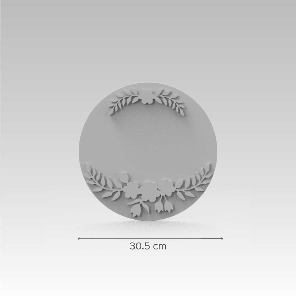 Handcrafted Circular Name Plate Dark Wood - Front View with Dimensions Indicated