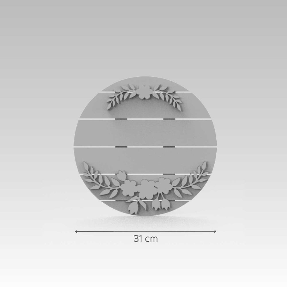 Handcrafted Circular Plank Name Plate Natural - Front View with Dimensions