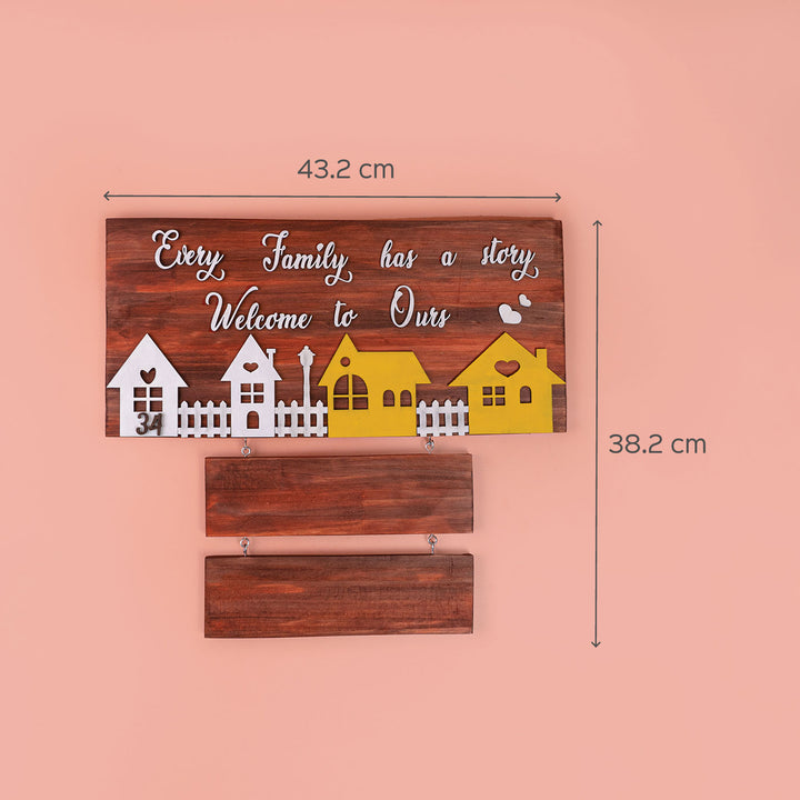 Personalised Wooden Family Name Plate With House Number - Dimension Chart with Measurements