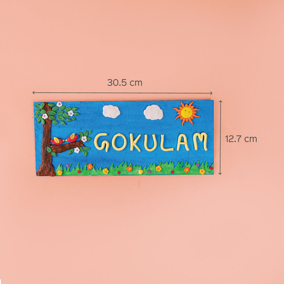 Customised Clay Family Name Plate - Dimension Chart with Front View